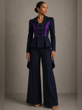 Vintage Purple Trim Tailcoat Pant Suit Set S
